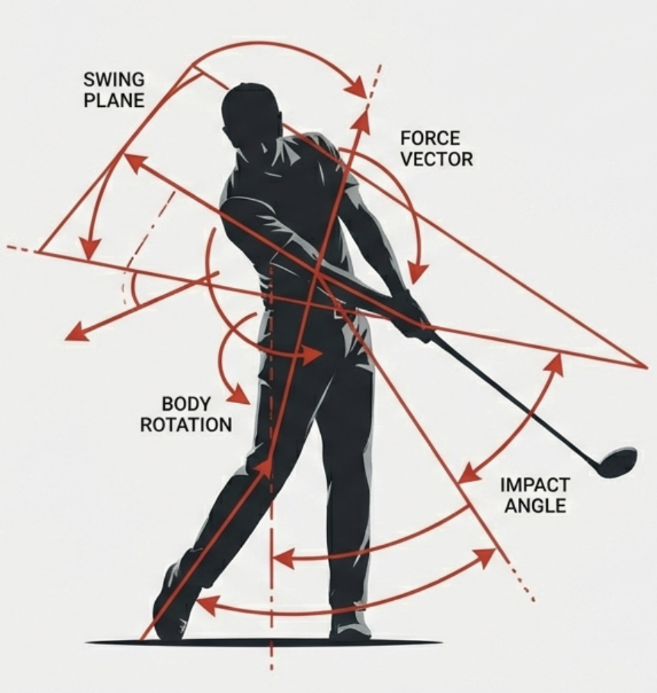 Technical diagram of a golf swing used as a metaphor for management systems and defeating Operational Drift.
